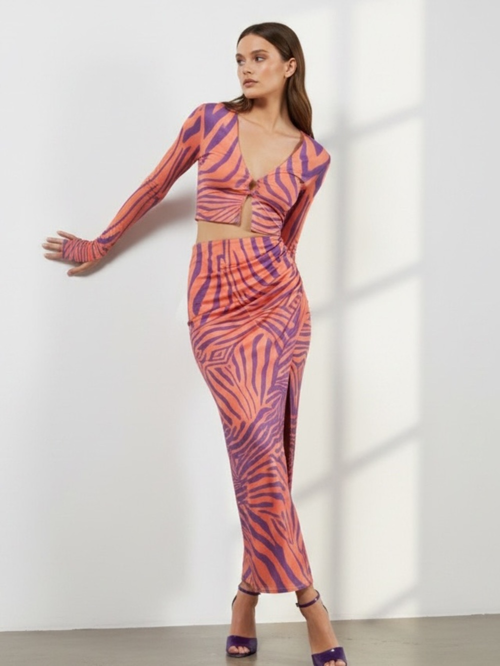🖤 Vibrant Orange and Purple Zebra Print Maxi Skirt